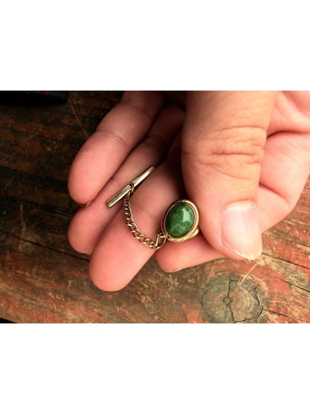 Vintage Gold-Plated Green Stone Tie Tack